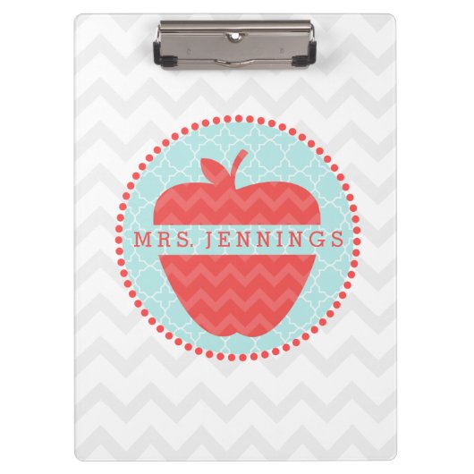 Chevron Apple Quatrefoil Teacher Klembord (Voorkant)