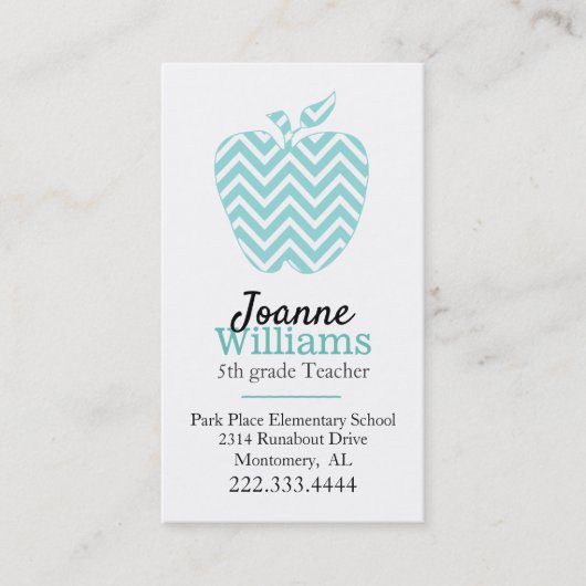 Chevron Apple Teachers Custom Visitekaartje Afsprakenkaartje (Voorkant)