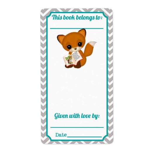 Chevron AQUA Fox Bookplate Etiket (Voorkant)