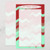 Chevron Aqua & Maroon Stationery for Handwriting (Voorkant / Achterkant)