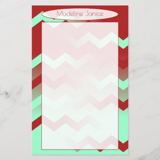 Chevron Aqua & Maroon Stationery for Handwriting (Voorkant)