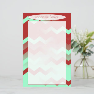 Chevron Aqua & Maroon Stationery for Handwriting