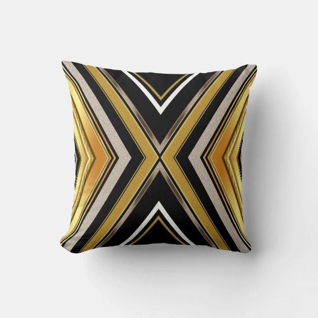 Chevron Art Deco Black Gold Cushion Pillow Kussen (Voorkant)