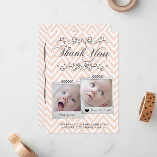 Chevron Baby Foto's Dank je wel kaarten Notitiekaartje (Voorkant / Achterkant in situ)
