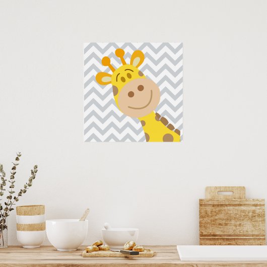 Chevron Baby Giraffe Nursery Wall Art Poster (Keuken)