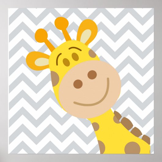 Chevron Baby Giraffe Nursery Wall Art Poster (Voorkant)