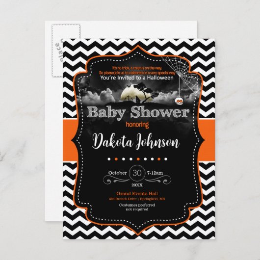 Chevron Baby shower Halloween Uitnodiging (Voorkant / Achterkant)