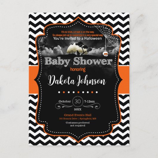 Chevron Baby shower Halloween Uitnodiging (Voorkant)