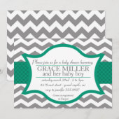 Chevron Baby shower nodigt uit. Grijs en Jade Kaart (Voorkant / Achterkant)