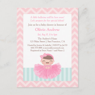 Chevron Ballerina Girl Baby Shower Invitations Kaart