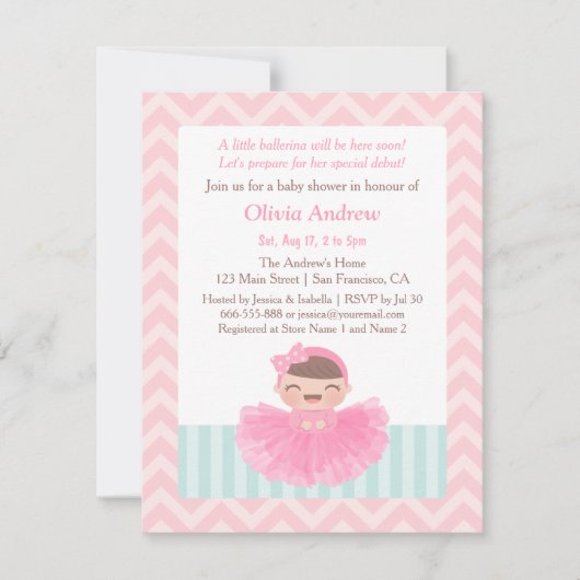 Chevron Ballerina Girl Baby Shower Uitnodigingen (Voorkant)