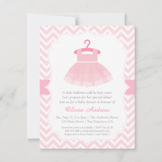 Chevron Ballerina Girl Baby Shower Uitnodigingen (Voorkant)
