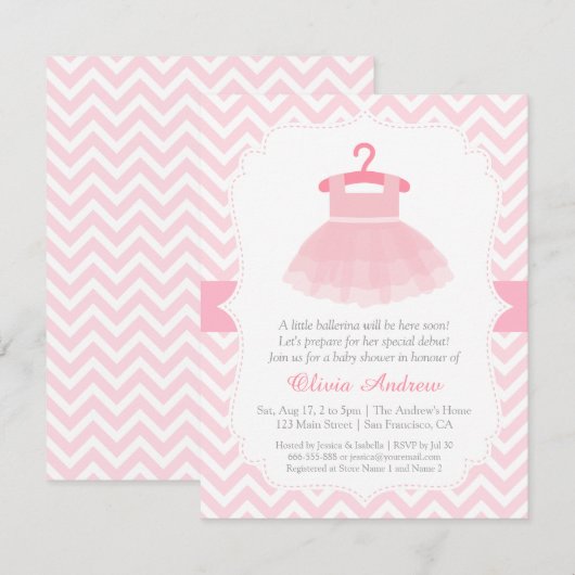 Chevron Ballerina Girl Baby Shower Uitnodigingen (Voorkant / Achterkant)