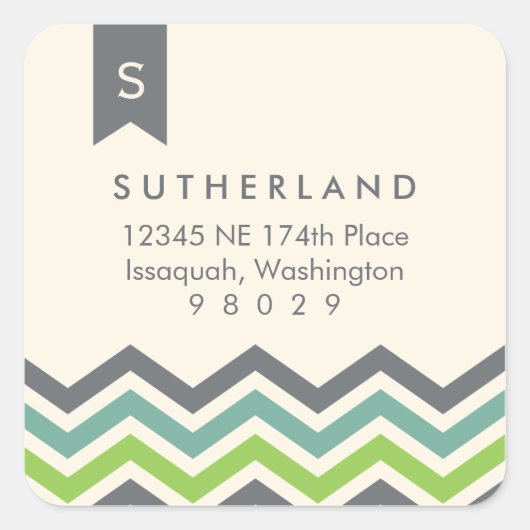 Chevron Banner Monogram Adreslabel Vierkante Sticker (Voorkant)