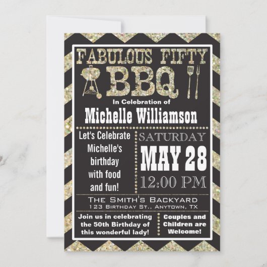 Chevron BBQ 50th Birthday Party Invitation Kaart (Voorkant)
