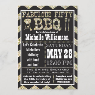 Chevron BBQ 50th Birthday Party Invitation Kaart