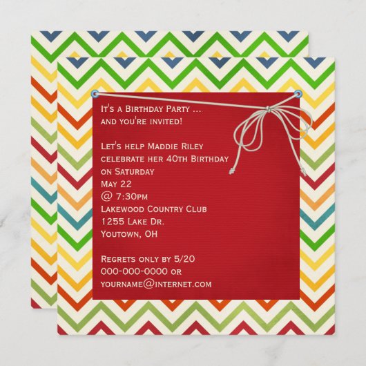 Chevron Birthday Party design Kaart (Voorkant / Achterkant)