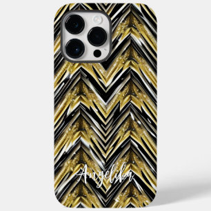 Chevron Black en Gold Persoonlijke naam Case-Mate iPhone 14 Pro Max Hoesje