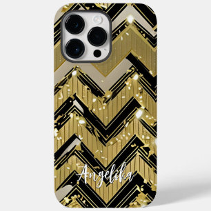 Chevron Black en Gold Persoonlijke naam Case-Mate iPhone 14 Pro Max Hoesje
