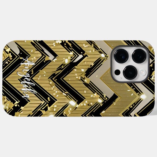 Chevron Black en Gold Persoonlijke naam Case-Mate iPhone Case (Achterkant (horizontaal))