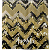 Chevron Black en Gold Persoonlijke naam Douchegordijn (Voorkant)