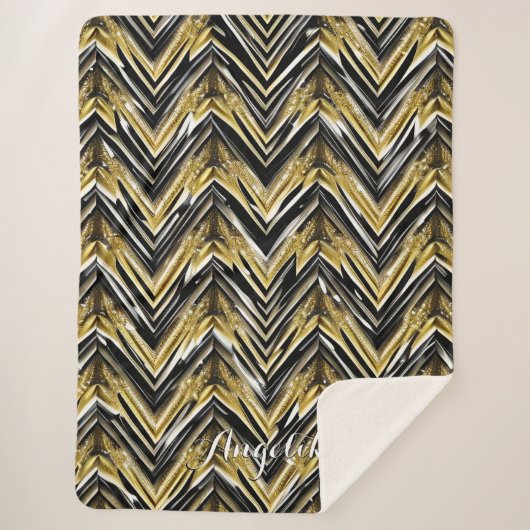 Chevron Black en Gold Persoonlijke naam Sherpa Deken (Voorkant)