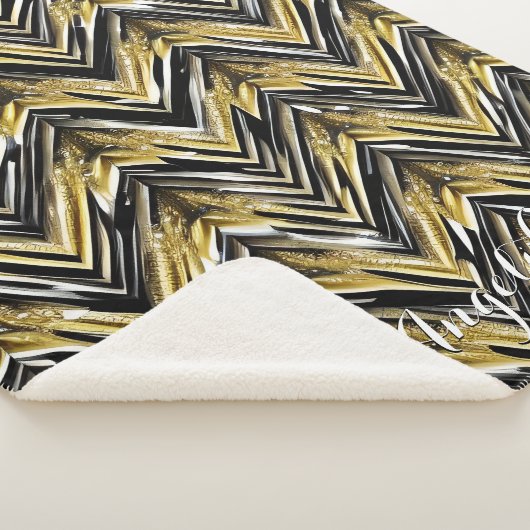 Chevron Black en Gold Persoonlijke naam Sherpa Deken (3/4)