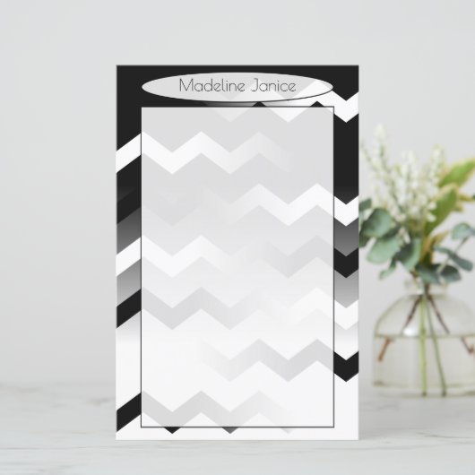 Chevron Black en White Stationery for Handwriting (Staand voorkant)