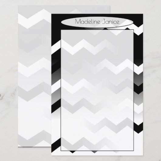 Chevron Black en White Stationery for Handwriting (Voorkant / Achterkant)