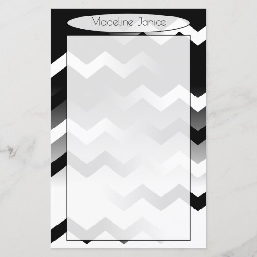 Chevron Black en White Stationery for Handwriting (Voorkant)