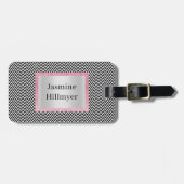 CHEVRON BLACK WHITE PINK GLITTER CUSTOM LUGGAGE BAGAGELABEL (Voorkant horizontaal)