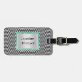 CHEVRON BLACK WHITE PINK GLITTER CUSTOM LUGGAGE BAGAGELABEL (Voorkant horizontaal)