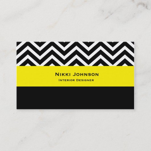 Chevron Black & Yellow Glam Visitekaartje (Voorkant)