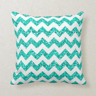Chevron Blauwgroen Glitter Stripe Zig Throw Couch  Kussen