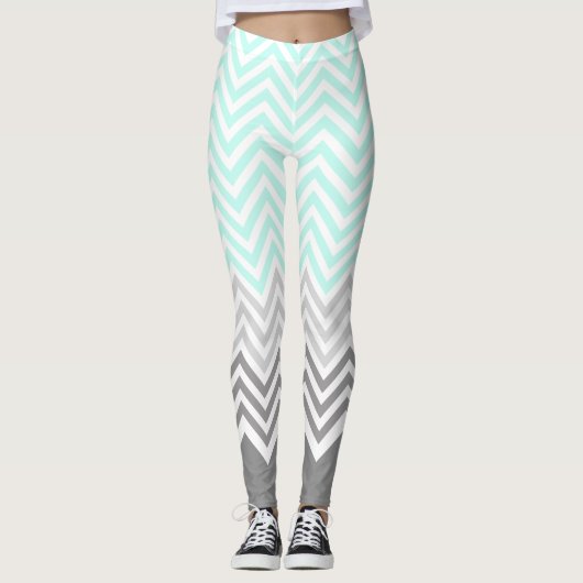 chevron blauwgroen grijze leggings (Voorkant)