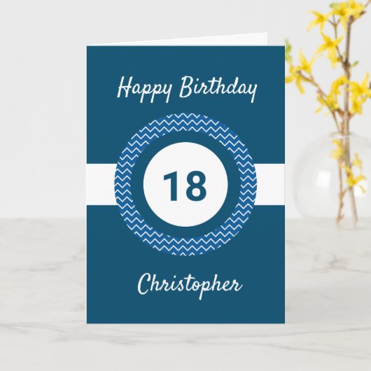 Chevron Blue 18th Birthday Kaart (Gele Bloem)