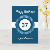 Chevron Blue 37th Birthday Kaart (Gele Bloem)