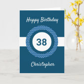 Chevron Blue 38th Birthday Kaart (Gele Bloem)