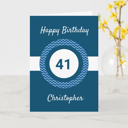Chevron Blue 41st Birthday Kaart (Gele Bloem)