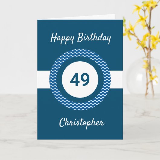 Chevron Blue 49th Birthday Card Kaart (Gele Bloem)