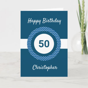 Chevron Blue 50th Birthday Kaart