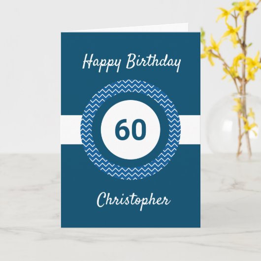 Chevron Blue 60th Birthday Card Kaart (Gele Bloem)