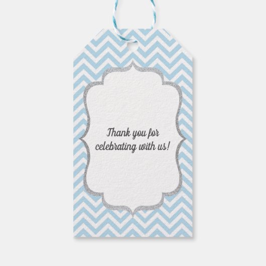 Chevron Blue Elephant Baby shower dank u Cadeaulabel (Achterkant)