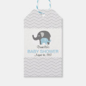 Chevron Blue Elephant Baby shower Label Cadeaulabel (Voorkant)