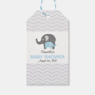 Chevron Blue Elephant Baby shower Label Cadeaulabel