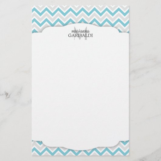 Chevron Blue en Modern Personalized Briefpapier (Voorkant)