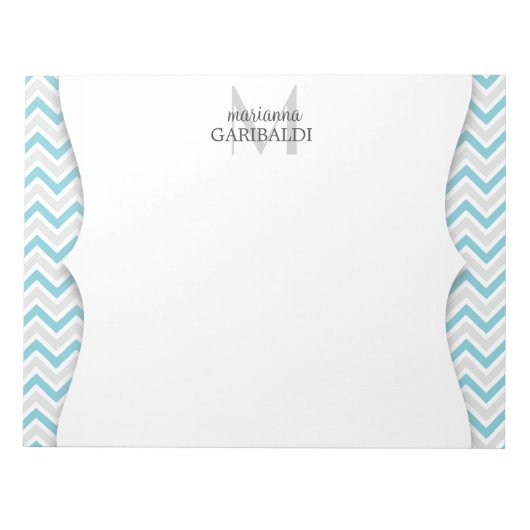 Chevron Blue en Modern Personalized Notitieblok (Voorkant)