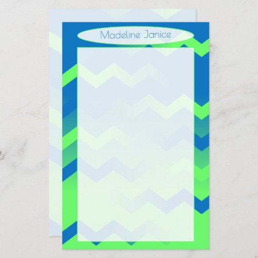 Chevron Blue & Green Stationery for Handwriting (Voorkant / Achterkant)