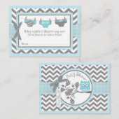 Chevron Blue Owl Luier Raffle Ticket Informatiekaartje (Voorkant / Achterkant)
