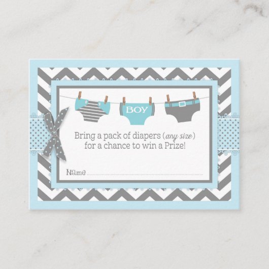 Chevron Blue Owl Luier Raffle Ticket Informatiekaartje (Voorkant)
